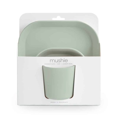 Mushie Hranatá jídelní sada - Sage