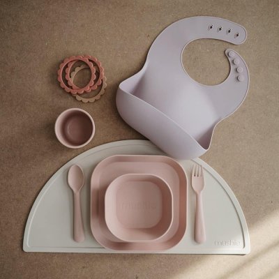 Mushie Dětský příbor vidlička a lžička - Dusty Rose - obrázek
