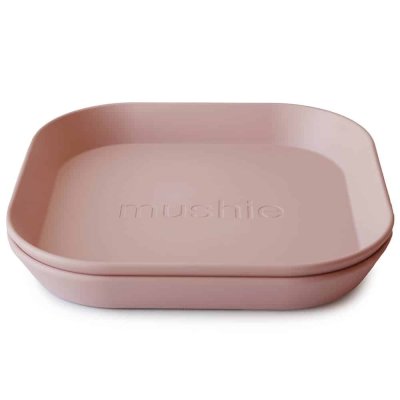 Mushie Sada dětských hranatých talířů - Blush, 2 ks