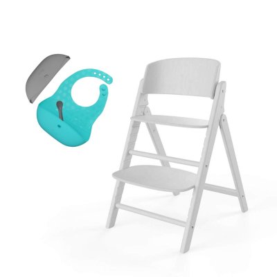 Cybex Click & Fold Rostoucí židlička + Set bryndáků - All White/Aqua/Grey