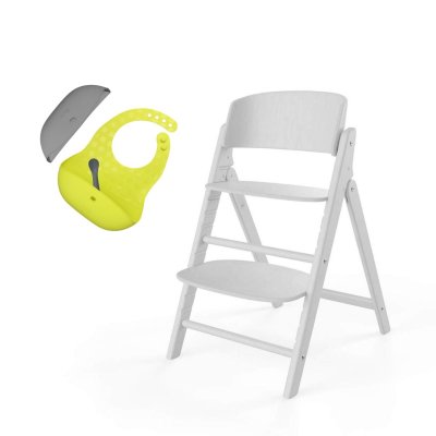 Cybex Click & Fold Rostoucí židlička + Set bryndáků - All White/Lime/Grey