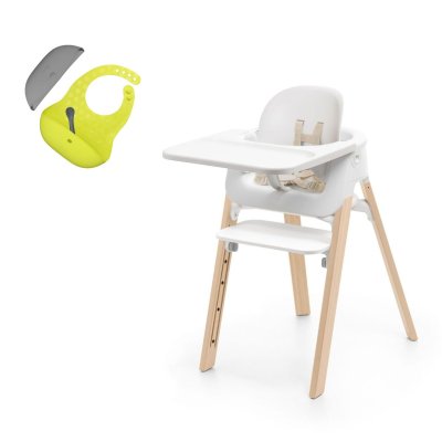Stokke Steps Židlička + Set bryndáků - White/Natural/Lime/Grey