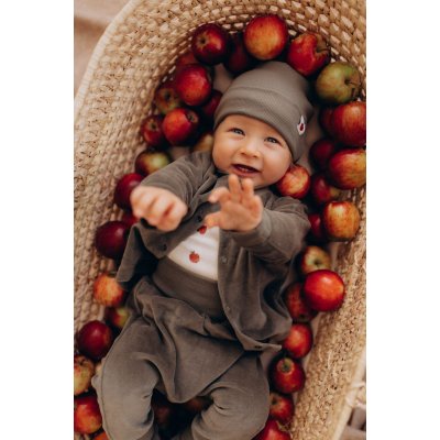 Wooly Organic Velurové tepláčky - Khaki, vel. 68/74 - obrázek