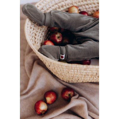 Wooly Organic Velurové tepláčky - Khaki, vel. 50/56 - obrázek