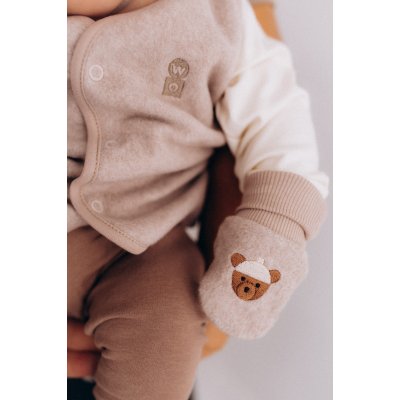 Wooly Organic Novorozenecké fleecové rukavičky - Light Taupe - obrázek