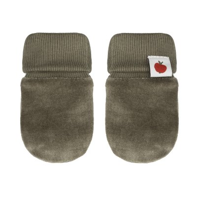 Wooly Organic Novorozenecké velurové rukavičky - Khaki