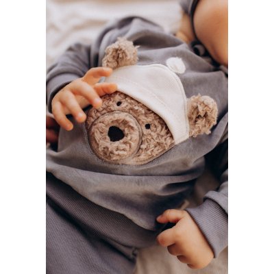 Wooly Organic Velurový světřík s nášivkou medvídka - Night Owl, vel. 86/92 - obrázek