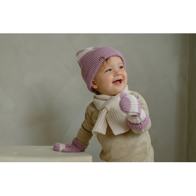 Lodger Čepice Stripe Merino - Mauve, 3 - 6 měsíců - obrázek