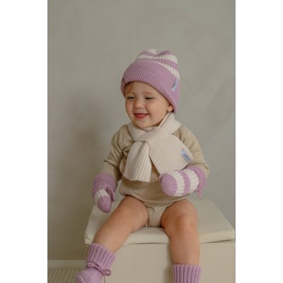 Lodger Čepice Stripe Merino - Mauve, 6 - 12 měsíců - obrázek