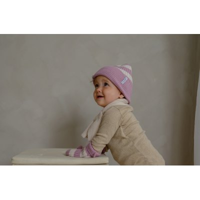 Lodger Čepice Stripe Merino - Mauve, 1 - 2 roky - obrázek