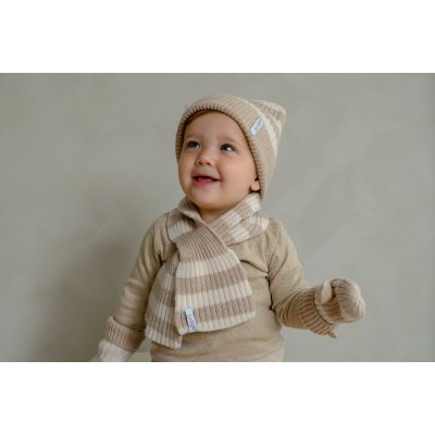 Lodger Čepice Stripe Merino - Beige, 0 - 3 měsíce - obrázek