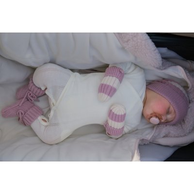 Lodger Rukavice Stripe Merino - Mauve, vel. 0 - 12 měsíců - obrázek