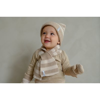 Lodger Rukavice Stripe Merino - Beige, vel. 1 - 2 roky - obrázek