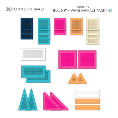 Connetix Magnetická stavebnice - Pro Build It 4 Ways Animals Set, 30 ks - obrázek