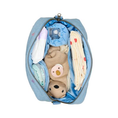 Studio Noos Organizér na kočárek Denim - Light Blue Hearts - obrázek