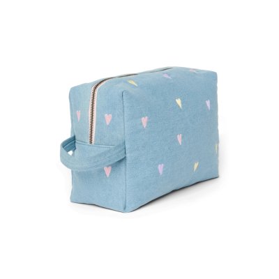 Studio Noos Toaletní taštička Denim - Light Blue Hearts - obrázek