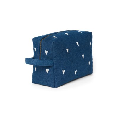 Studio Noos Toaletní taštička Denim - Dark Blue White Hearts - obrázek
