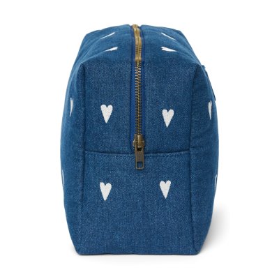 Studio Noos Toaletní taštička Denim - Dark Blue White Hearts - obrázek