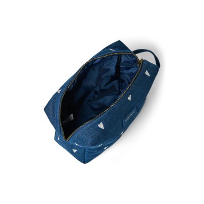 Studio Noos Toaletní taštička Denim - Dark Blue White Hearts - obrázek