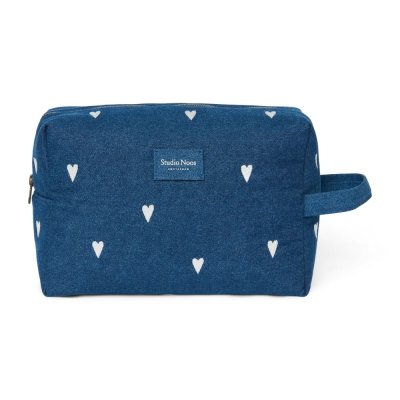Studio Noos Toaletní taštička Denim - Dark Blue White Hearts