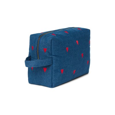 Studio Noos Toaletní taštička Denim - Dark Blue Red Hearts - obrázek