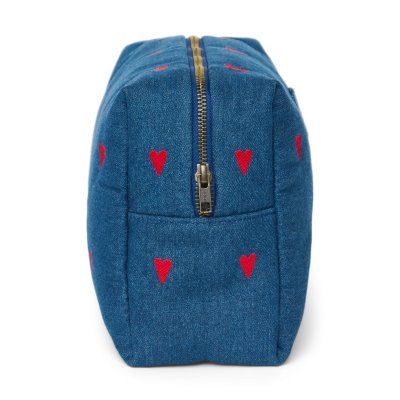 Studio Noos Toaletní taštička Denim - Dark Blue Red Hearts - obrázek