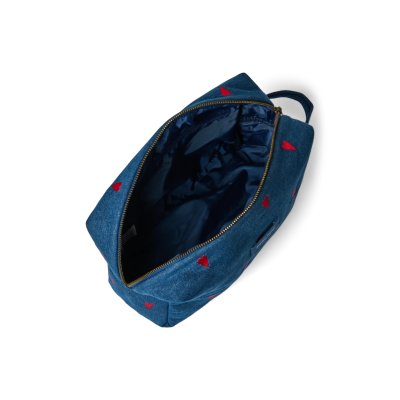 Studio Noos Toaletní taštička Denim - Dark Blue Red Hearts - obrázek