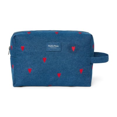 Studio Noos Toaletní taštička Denim - Dark Blue Red Hearts