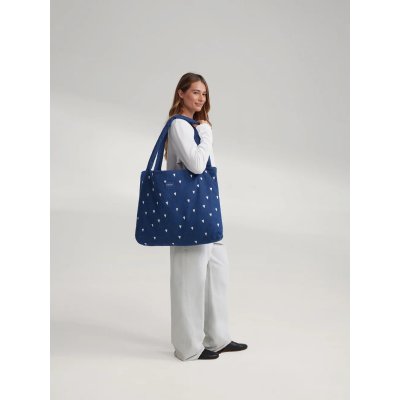 Studio Noos Taška Mom Bag Denim - Dark Blue White Hearts - obrázek