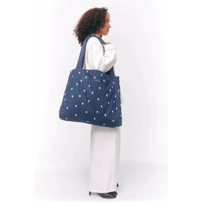 Studio Noos Taška Mom Bag Denim - Dark Blue White Hearts - obrázek