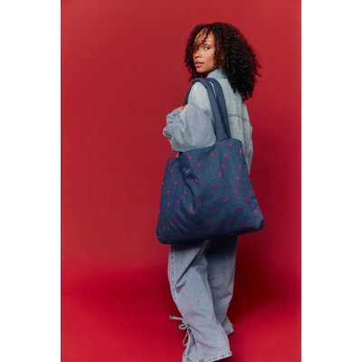 Studio Noos Taška Mom Bag Denim - Dark Blue Red Hearts - obrázek