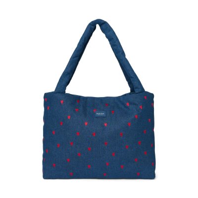 Studio Noos Taška Mom Bag Denim - Dark Blue Red Hearts