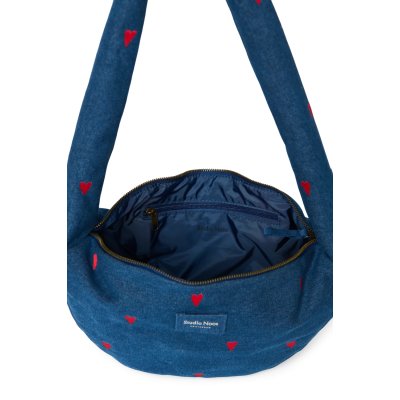 Studio Noos Crossbody taška Mini Denim - Dark Blue Red Hearts - obrázek
