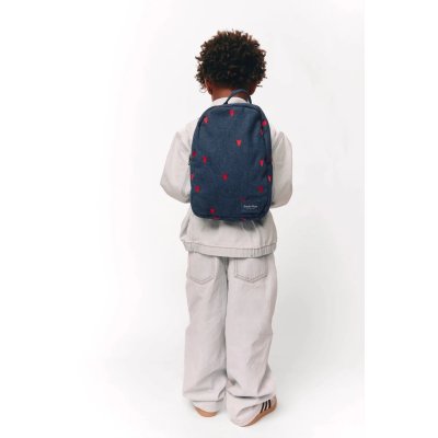 Studio Noos Dětský batůžek Mini Denim - Dark Blue Red Hearts - obrázek
