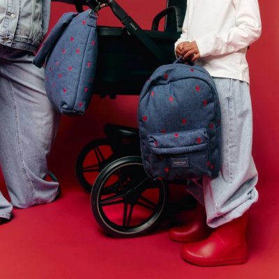 Studio Noos Dětský batoh Midi Denim - Dark Blue Red Hearts