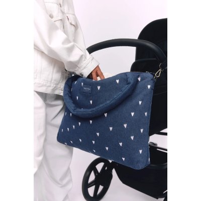 Studio Noos Přebalovací taška Denim - Dark Blue White Hearts - obrázek