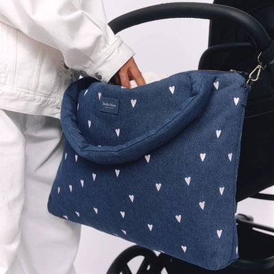 Studio Noos Přebalovací taška Denim - Dark Blue White Hearts