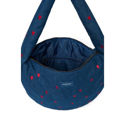Studio Noos Crossbody taška Denim - Dark Blue Red Hearts - obrázek