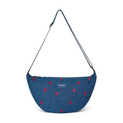 Studio Noos Crossbody ledvinka Denim - Dark Blue Red Hearts - obrázek