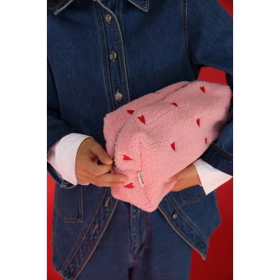 Studio Noos Toaletní taštička Teddy - Light Pink Hearts - obrázek