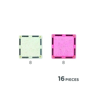 Cleverclixx Magnetická stavebnice Transparent Glitter Tiles Pack - Růžová, 16 ks - obrázek