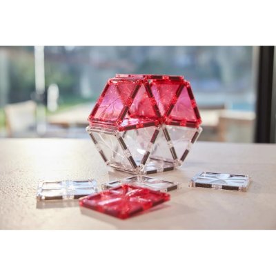 Cleverclixx Magnetická stavebnice Transparent Glitter Tiles Pack - Růžová, 16 ks - obrázek