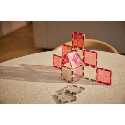 Cleverclixx Magnetická stavebnice Transparent Glitter Tiles Pack - Růžová, 16 ks - obrázek
