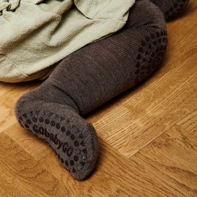 GoBabyGo Protiskluzové punčochy Merino - Light Brown Melange, vel. 6 - 12 měsíců - obrázek