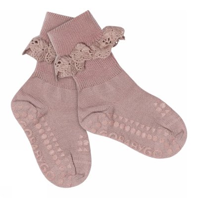 GoBabyGo Protiskluzové ponožky s volánkem Merino Wool - Woodrose, vel. 6 - 12 měsíců
