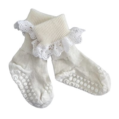 GoBabyGo Protiskluzové ponožky s volánkem Merino Wool - Snow White, vel. 6 - 12 měsíců