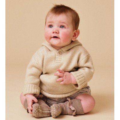 GoBabyGo Protiskluzové ponožky s volánkem Merino Wool - Light Brown Melange, vel. 6 - 12 měsíců - obrázek