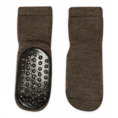 GoBabyGo Protiskluzové ponožky Wool - Brown Melange, vel. 6 - 12 měsíců - obrázek
