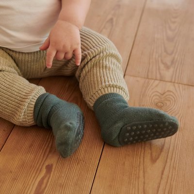 GoBabyGo Protiskluzové ponožky Wool - Grey Melange, vel. 6 - 12 měsíců - obrázek