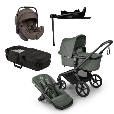 Bugaboo Fox5 Renew Kočárek Trojkombinace + Novorozencké hnízdo - Black/Forest Green/Chestnut
